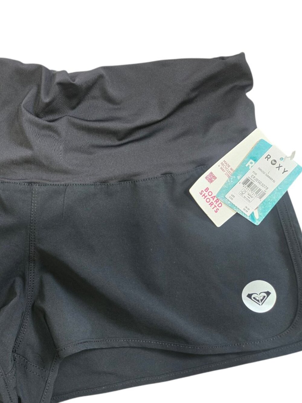 ROXY NWT large black athletic shorts thin silky high waist 2" inseam